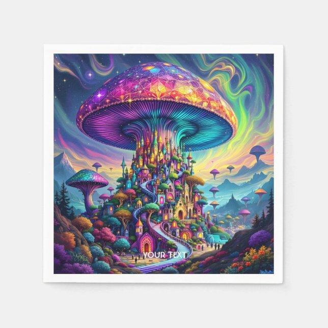 Servilleta De Papel Fantasy Cute Mushroom Cielos arcoiris (Anverso)