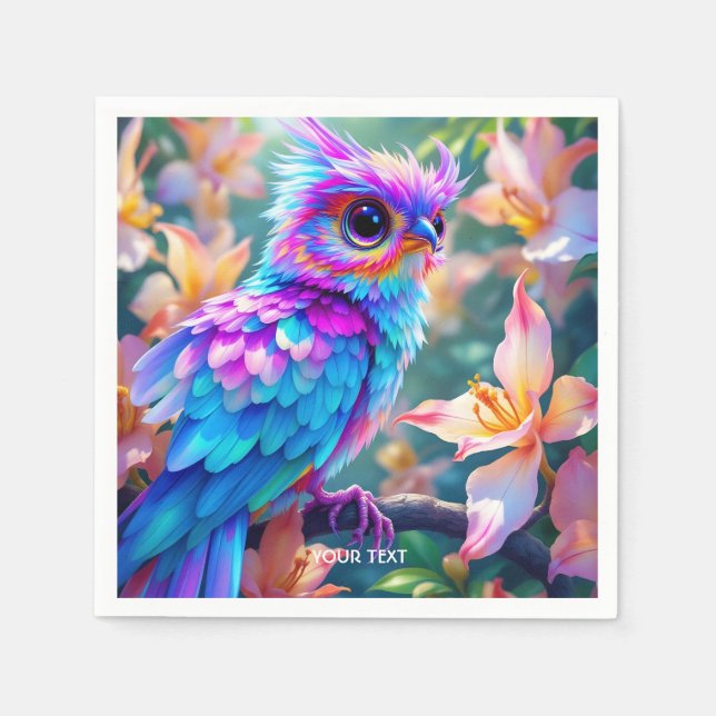 Servilleta De Papel Fantasy Cute Orquid Exotic Bird (Anverso)