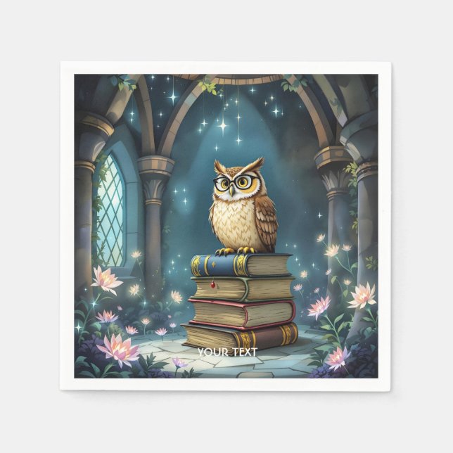 Servilleta De Papel Fantasy Cute Owl Glasses Libros (Anverso)