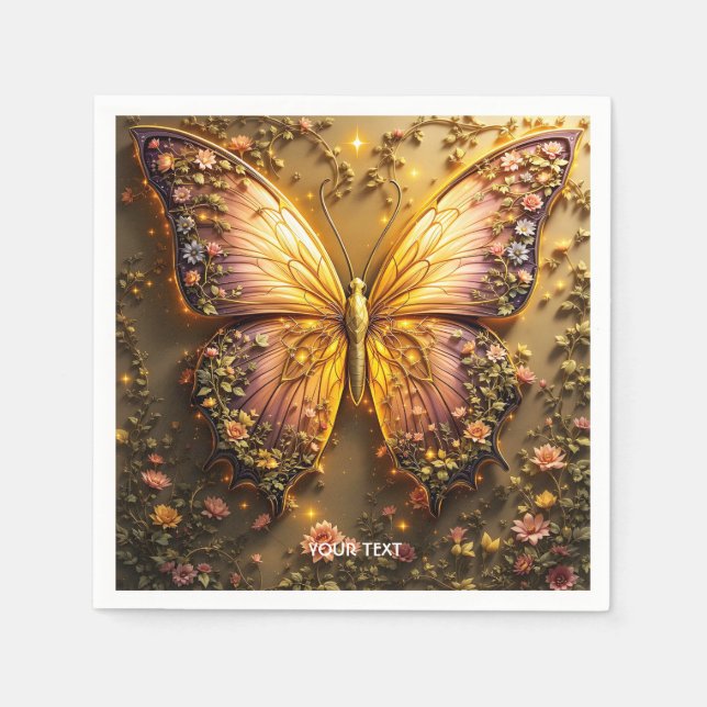 Servilleta De Papel Fantasy Cute Plum Peach Butfly (Anverso)