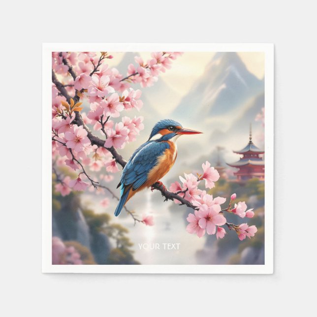 Servilleta De Papel Fantasy Cute Sakura Bird Blue (Anverso)