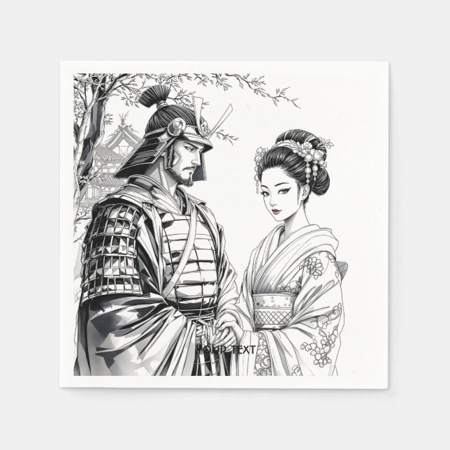 Servilleta De Papel Fantasy Cute Samurai Geisha Lápiz (Anverso)