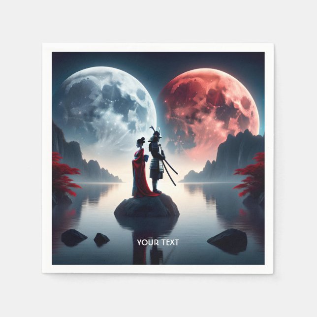 Servilleta De Papel Fantasy Cute Samurai Mujer Moon (Anverso)