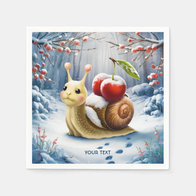 Servilleta De Papel Fantasy Cute Snail Cherry Winter (Anverso)