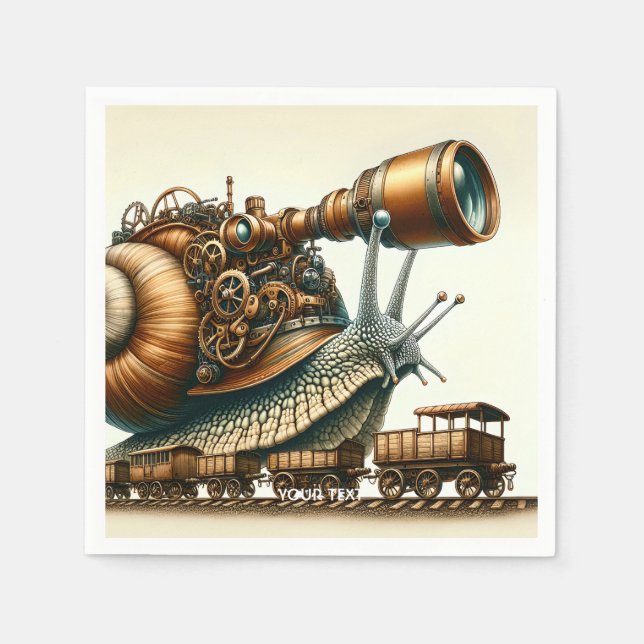 Servilleta De Papel Fantasy Cute Steampunk Snail Train (Anverso)