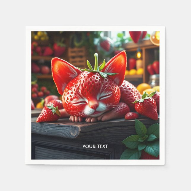 Servilleta De Papel Fantasy Cute Strawberry Lovely Kitten (Anverso)