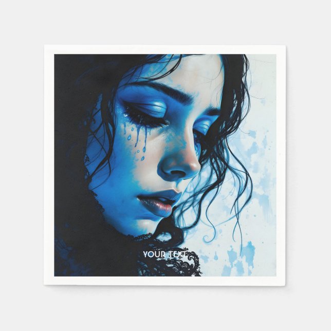 Servilleta De Papel Fantasy Cute Triste Chica Azul (Anverso)