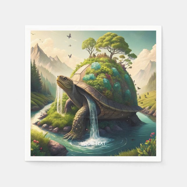 Servilleta De Papel Fantasy Cute Turte Waterfall Forest (Anverso)