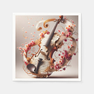 Servilleta De Papel Fantasy Cute Violin Notas Flores