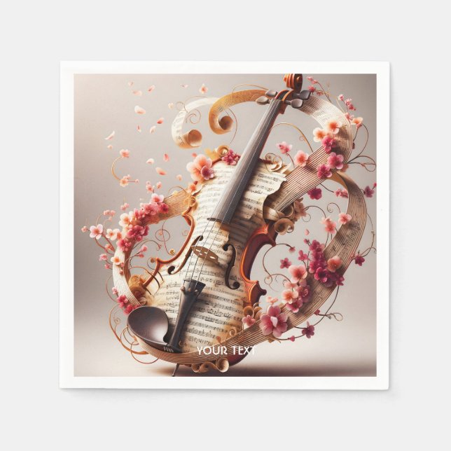 Servilleta De Papel Fantasy Cute Violin Notas Flores (Anverso)
