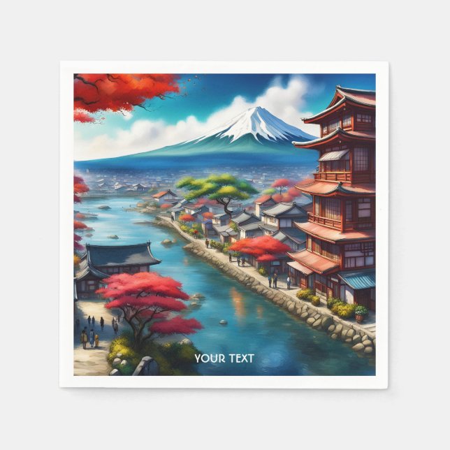 Servilleta De Papel Fantasy Cute Vivid, ciudad costera japonesa (Anverso)