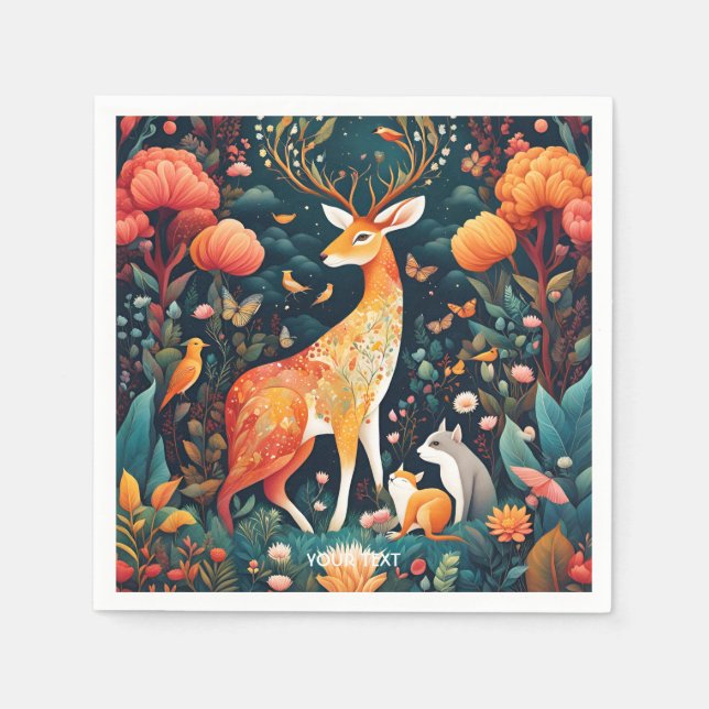 Servilleta De Papel Fantasy Cute Vivid Flowers Forest Deer (Anverso)