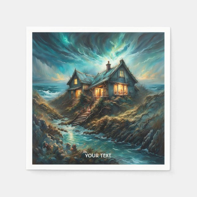 Servilleta De Papel Fantasy Cute Vivid House Storm Ocean (Anverso)