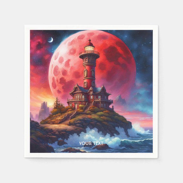 Servilleta De Papel Fantasy Cute Vivid Red Lighthouse Moon (Anverso)