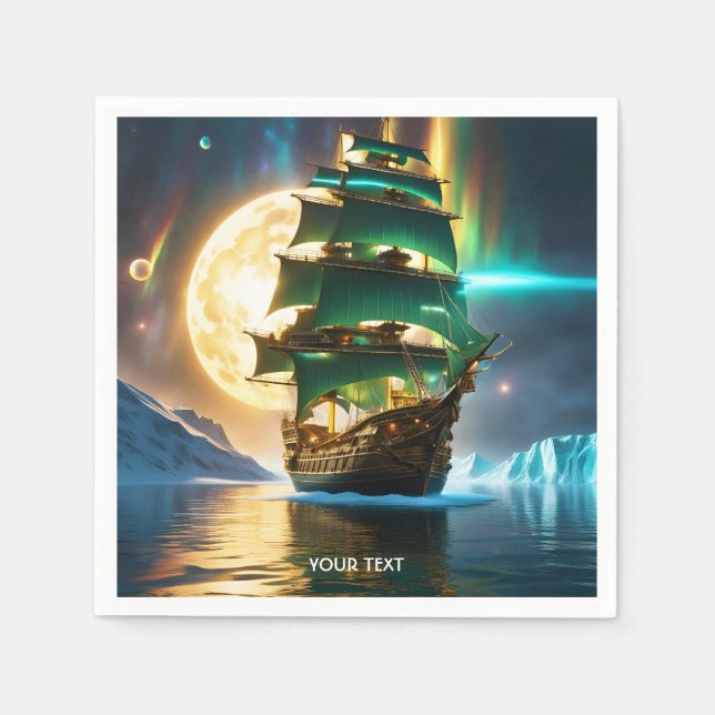 Servilleta De Papel Fantasy Cute Vivid Sea Ship Moon (Anverso)