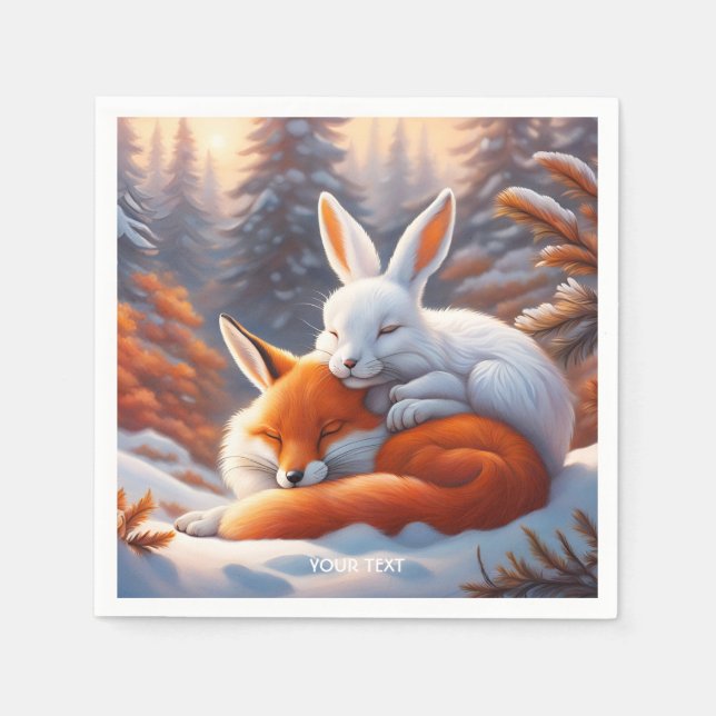 Servilleta De Papel Fantasy Cute Vivid Sleeping Fox Hare (Anverso)