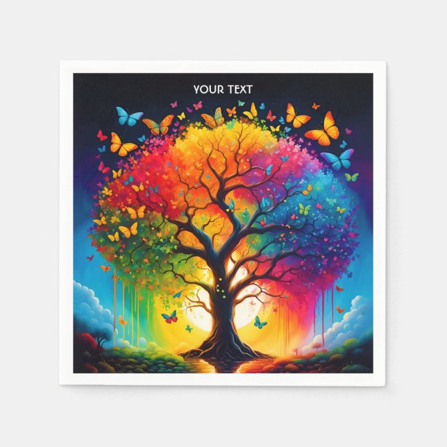 Servilleta De Papel Fantasy Cute Vivit Life Tree Rainbow (Anverso)