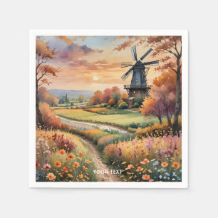 Servilleta De Papel Fantasy Cute Windmill Flowers Field