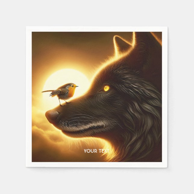 Servilleta De Papel Fantasy Cute Wolf Bird Sun (Anverso)