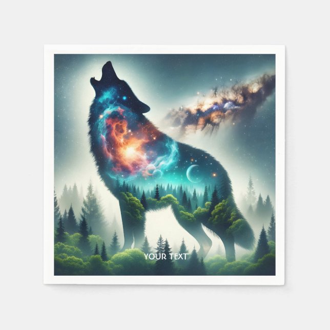 Servilleta De Papel Fantasy Cute Wolf Forest Space (Anverso)