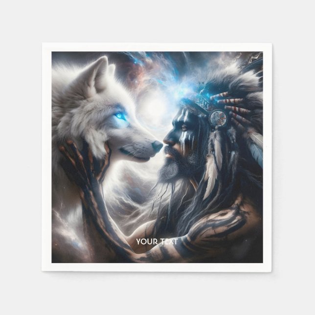 Servilleta De Papel Fantasy Cute Wolf Tribal Man (Anverso)
