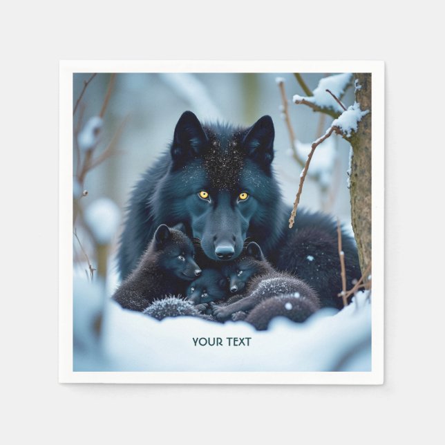 Servilleta De Papel Fantasy Cute Wolf Two Pups (Anverso)
