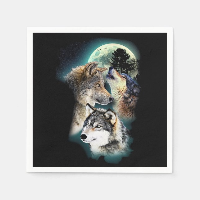 Servilleta De Papel Fantasy Wolf Moon Mountain (Anverso)