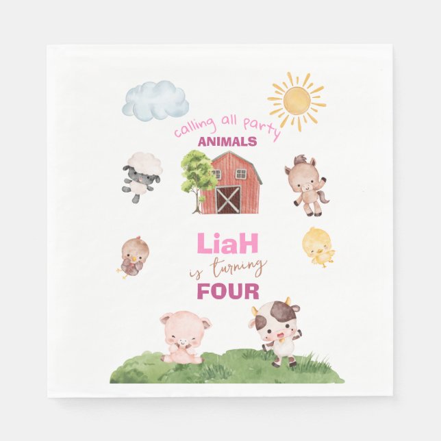 Servilleta De Papel Farm animals Any Age Birthday (Anverso)