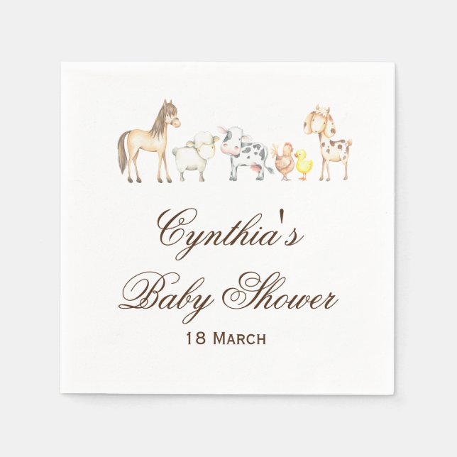 Servilleta De Papel Farm Animals Baby Shower Fiesta Napkins (Anverso)