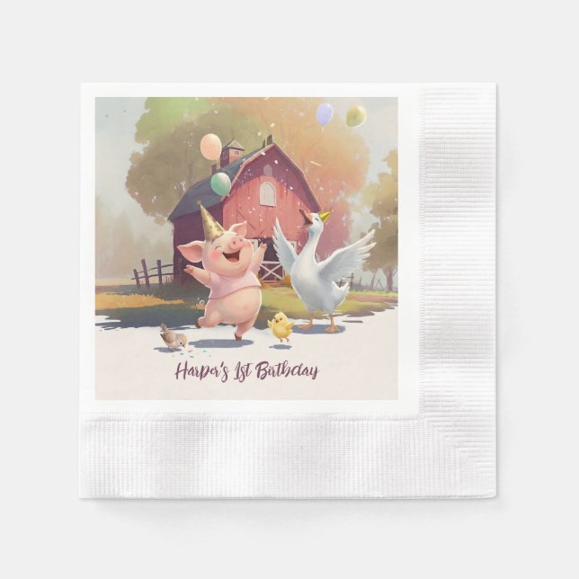 Servilleta De Papel Farm Animals Birthday Party Paper (Anverso)