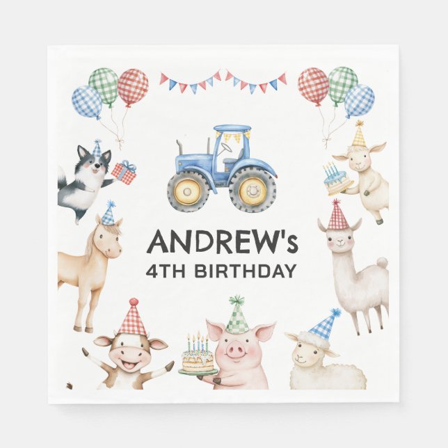 Servilleta De Papel Farm Animals Kids Birthday Party Napkins (Anverso)