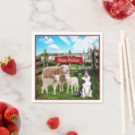 Servilleta De Papel Farm Ranch Sheep and Dog Happy Holidays