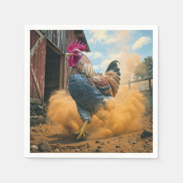 Servilleta De Papel Farmer Rooster Kicking Up Dust (Anverso)