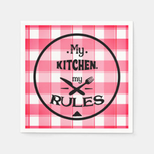 Servilleta De Papel Farmhouse My Kitchen My Rules Red Gingham Check