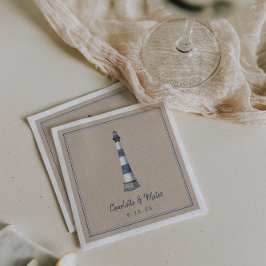Servilleta De Papel Faro blanco azul Kraft Boda Papel Napkin
