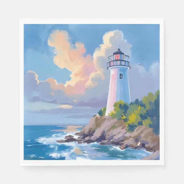 Servilleta De Papel Faro costero | olas del mar azul océano (Anverso)
