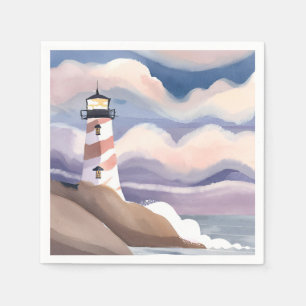 Servilleta De Papel Faro de la costa   Pintura del océano en acuarela