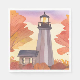 Servilleta De Papel Faro de Otoño Aquarela de Foliaje de Otoño