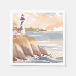 Servilleta De Papel Faro en la Costa | Océano Acuarela