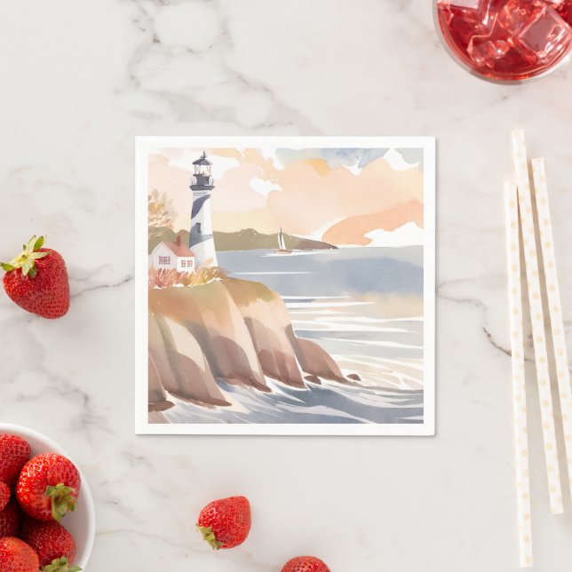 Servilleta De Papel Faro en la orilla | Océano acuático (In situ)