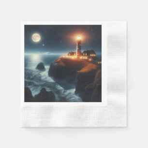 Servilleta De Papel Faro náutico/costero por la noche con luna