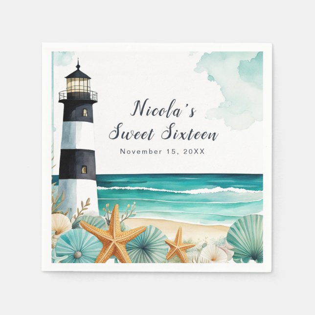 Servilleta De Papel Faro Náutico Dulce Dieciséis Cumpleaños (Anverso)