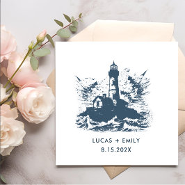 Servilleta De Papel Faro Náutico Marítimo Boda Azul oscuro