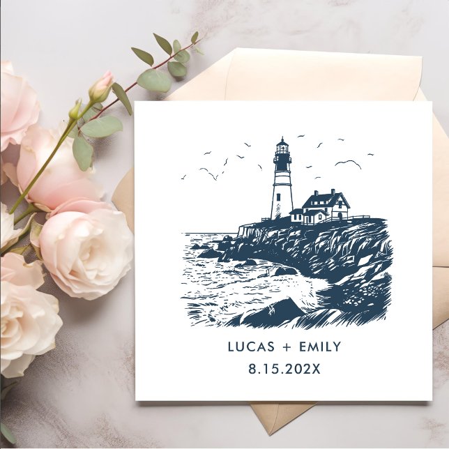 Servilleta De Papel Faro Náutico Marítimo Boda Azul oscuro (Subido por el creador)