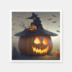 Servilleta De Papel Faroles Jack-O, murciélagos y una Bruja Halloween