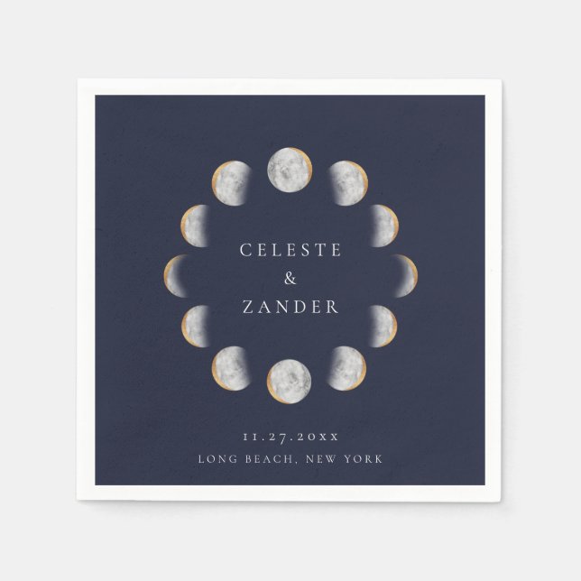 Servilleta De Papel Fases doradas de la luna (Anverso)