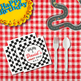 Servilleta De Papel Fast ONE | Black White Race Car Flags Birthday