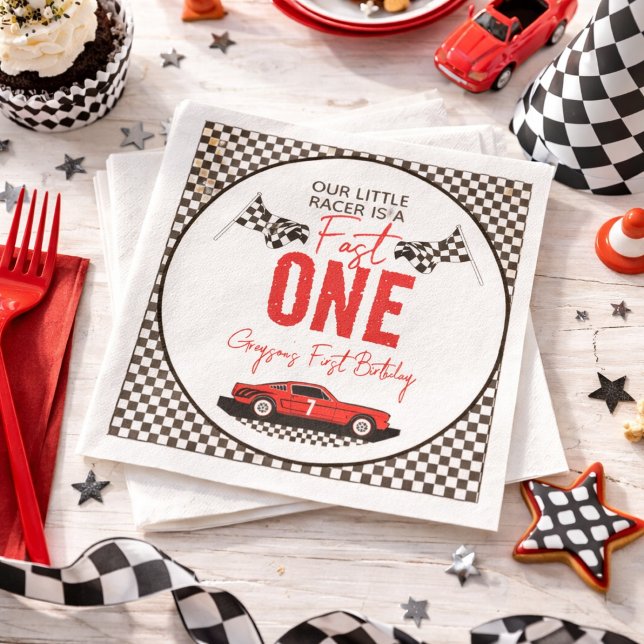 Servilleta De Papel Fast One Coche de Carreras Niño Fiesta de Cumpleañ (Fast One Race Car Boy 1st Birthday Party paper napkins)