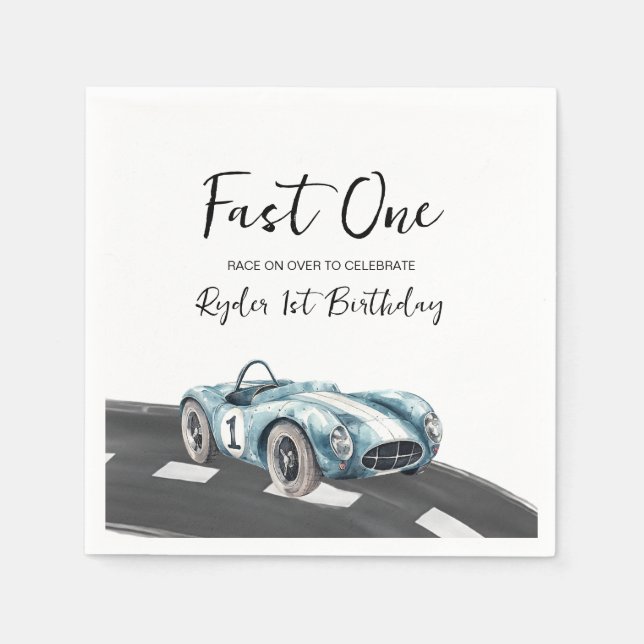 Servilleta De Papel Fast One Race Car First Birthday (Anverso)