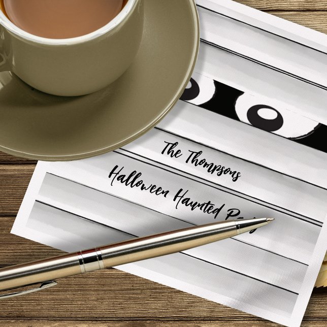 Servilleta De Papel Fastidioso Personalizado de la momia del partido H (Black and White Halloween Mummy Personalized Cocktail Napkins.)